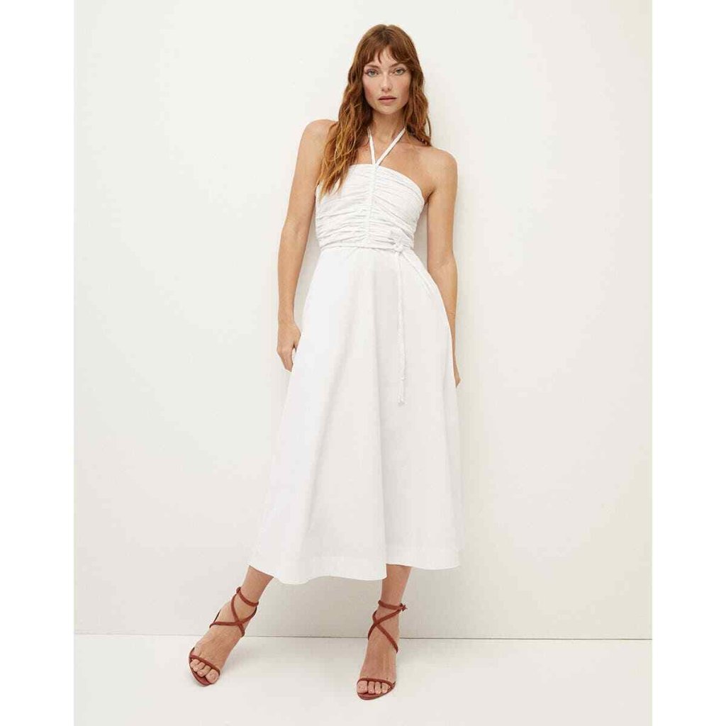 Veronica Beard Tucker Stretch Cotton Halter White Midi Dress Sz 10